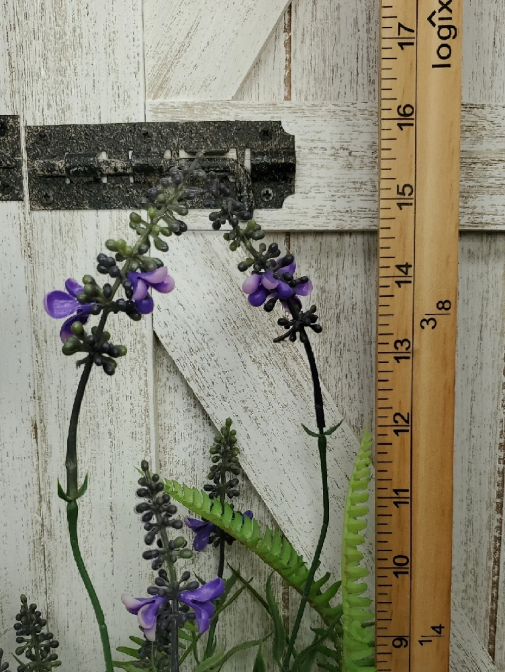 Faux Floral Lavender Fern Arrangement in Metal Planter with Rope Handles